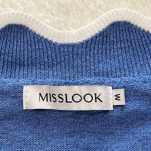 MISSLOOK Womens Blue Knitted Wool Pullover Sweater Scallop Hem Size Medium - Picture 5 of 10